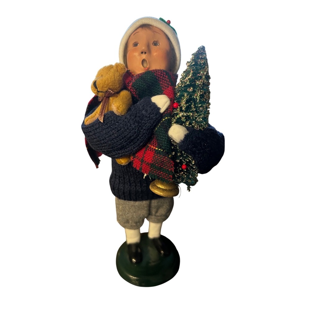 Byer's Choice The Carolers 2007 Boy with Teddy Bear and Christmas Tree Figurine